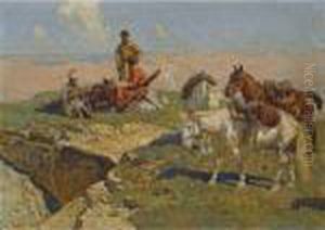 Caucasian Riders At Rest by Franz Roubaud