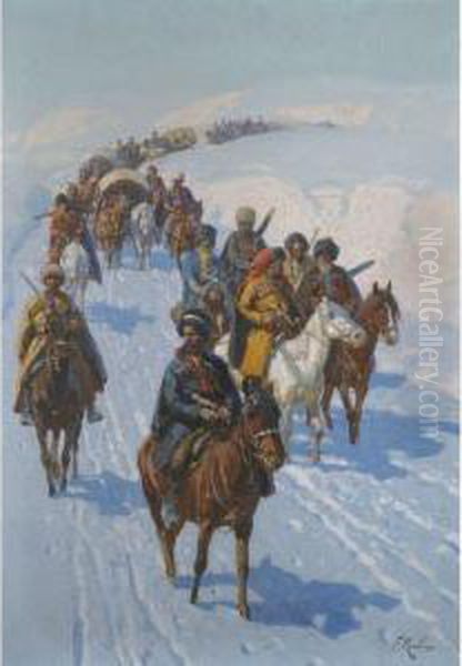 Caravan Advancing Through The Snow - view 1