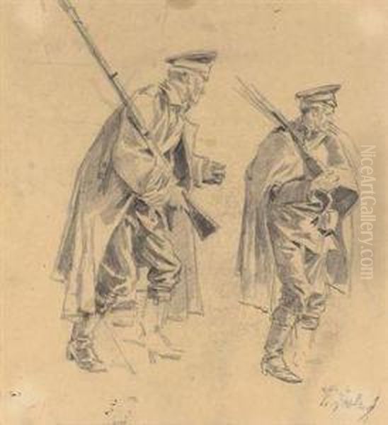 Study Of Soldiers For The Panorama The Defence Of Sevastopol by Franz Roubaud