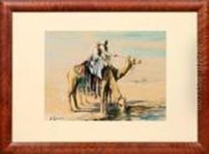 Kamelreiter Insudrussischer Landschaft An Einer Wasserstelle by Franz Roubaud