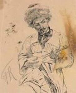 A Caucasian Playing The Balalaika by Franz Roubaud