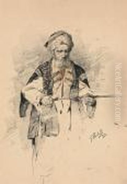 A Caucasian Cleaning His Shashka - view 1