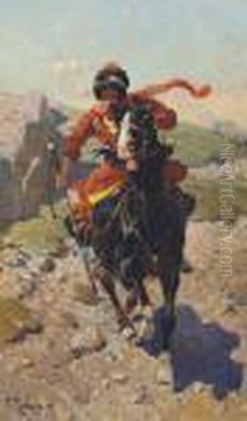 A Caucasian Riding His Horse At Full Gallop - view 1