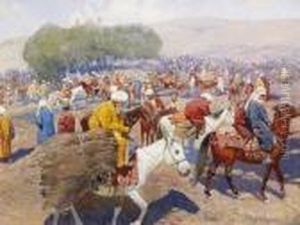 Market Scene In Caucasus by Franz Roubaud