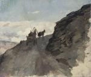 A Carriage On A Mountain Path by Franz Roubaud