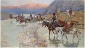 Cossacks Crossing The River by Franz Roubaud