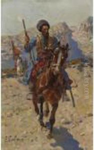 Cossack On Horseback by Franz Roubaud