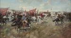 Cossacks Riding Into Battle by Franz Roubaud