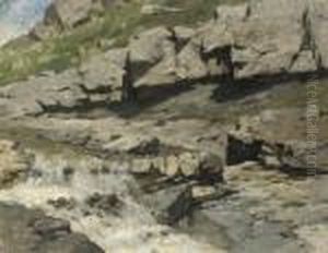 Study Of A Mountain Stream by Franz Roubaud
