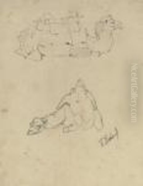 Two Camel Studies (recto); Studies Of A Male Figure (verso) - view 1