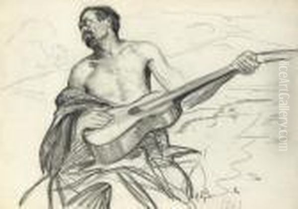 Study Of A Man With A Guitar - view 1