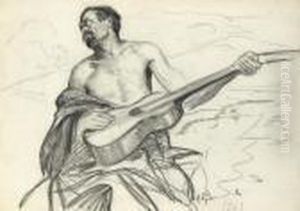 Study Of A Man With A Guitar by Franz Roubaud