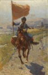 Reitender Bannertrager. by Franz Roubaud