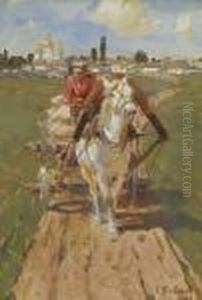 Russischer Bauer Mit Pferdewagen. by Franz Roubaud