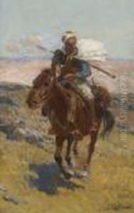 Kaukasischer Reiter. by Franz Roubaud