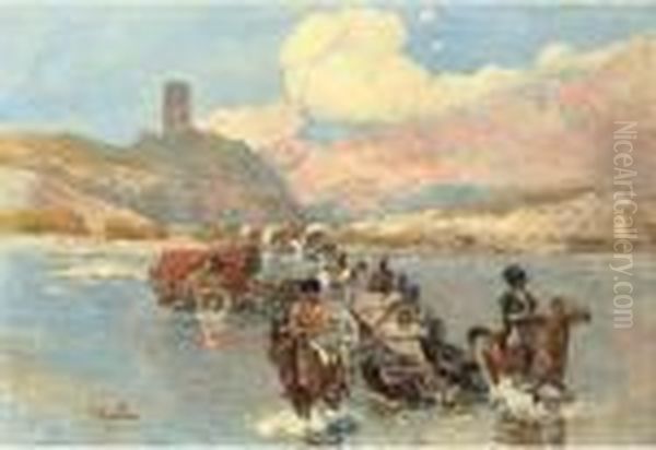 Caucasians Crossing A River - view 1