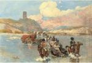 Caucasians Crossing A River by Franz Roubaud
