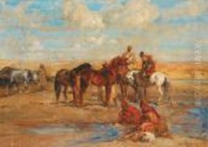 Laveuses Arabes Et Chevaux A L'oued