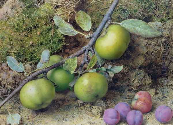 Apples and Plums on a Mossy Bank - view 1