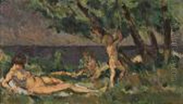 Nymphe Et Putti Au Bord De L'eau - view 1