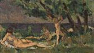 Nymphe Et Putti Au Bord De L'eau by Ker Xavier Roussel