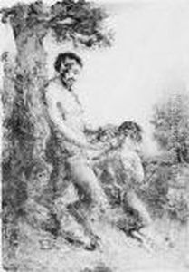 Satyre Tirant L'oreille A Un Satyre Enfant by Ker Xavier Roussel