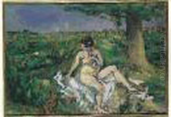 Femme Au Petit Chien Huile Sur Carton Maroufle Sur Panneau, Signee En Bas A Droite. - view 1