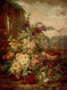 A Book on a Plinth by a Rose Bush at the Ruins by Simon Saint-Jean