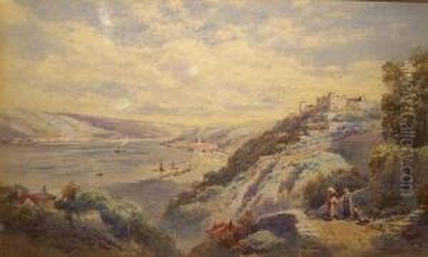 Italian Lake Scene 
 With Hilltop Castle - view 1
