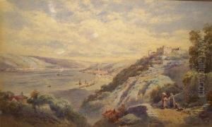 Italian Lake Scene 
 With Hilltop Castle