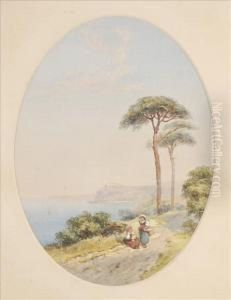 On The Shores Of Lake Maggiore Resting By A Lake by Charles Rowbotham
