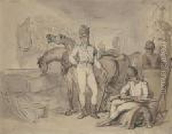 Soldiers With Their Horses In The Stables - view 1