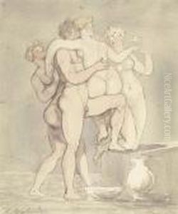 Four Figures Cavorting by Thomas Rowlandson