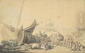 A Break From Duties: Soldiers Being Entertained On The Foreshore by Thomas Rowlandson