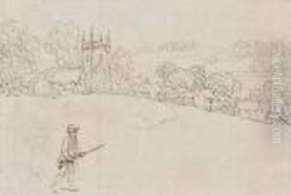 Landscape With Village And Sportsman - view 1