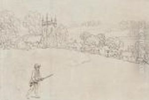 Landscape With Village And Sportsman by Thomas Rowlandson
