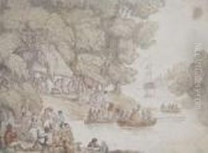 A Wooded River Scene by Thomas Rowlandson