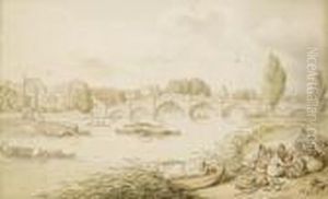 Richmond Bridge, London by Thomas Rowlandson