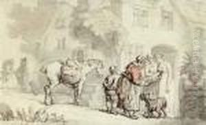 A Pedlar Selling Her Wares At A Country Manor by Thomas Rowlandson