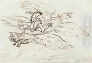 Baron Munchausen's Extraordinary
 Flight On The Back Of An Eagle,supported By A Second Eagle