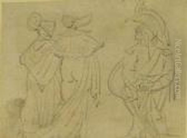 A Military Gentleman Admiring A Pair Ofsemi-clad Young Women - view 1