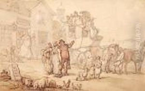 Coach And Figures Outside An Inn by Thomas Rowlandson