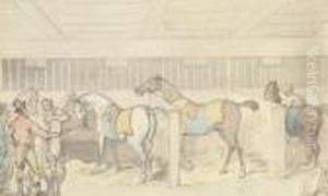 A Huntsman Inspecting His Mounts by Thomas Rowlandson