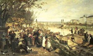 Fruit market in Schazel, near the Maria Theresa Bridge, Vienna, 1895 by Alois Schonn