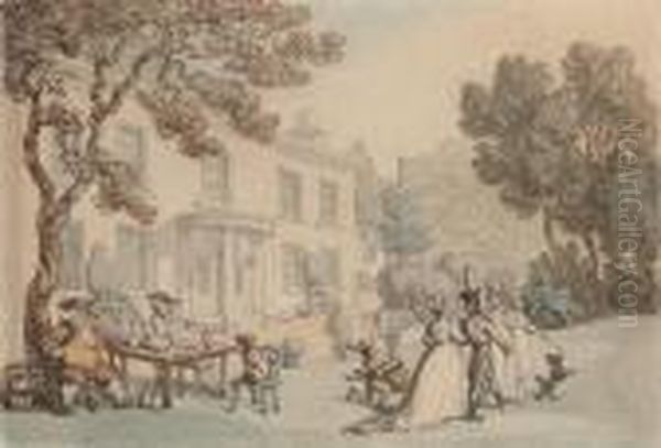 An Officer And Ladies Promenading Outside A Country House - view 1