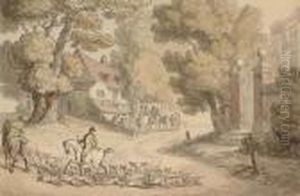 The Meet Of A Hunt At The Fox Inn by Thomas Rowlandson