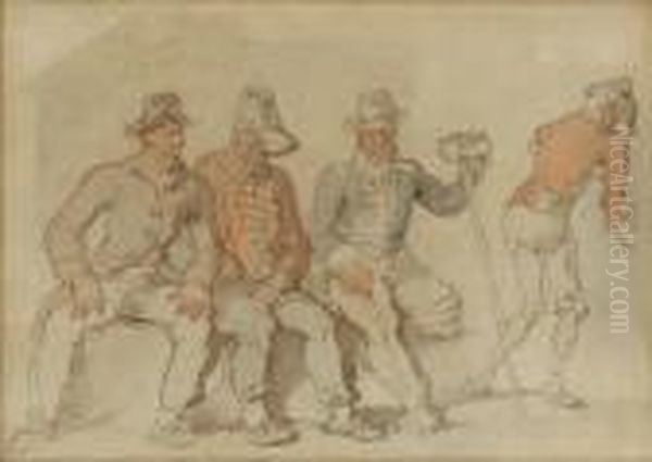 A Study Of Four Men, Three Seated, Three Inuniform Jackets, Some Wounded - view 1