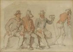 A Study Of Four Men, Three Seated, Three Inuniform Jackets, Some Wounded A Study Of Four Men, Three Seated, Three Inuniform Jackets, Some Wounded