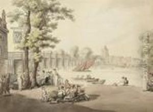 The Old Swan Inn, With A View Of Putney Bridge Beyond by Thomas Rowlandson
