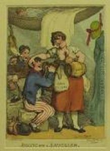 "rigging Out A Smuggler". Hand Colouredetching.